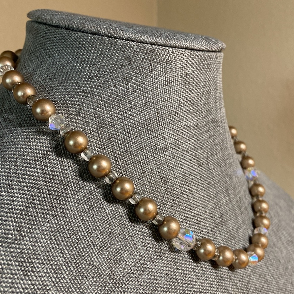 Vintage Champagne Pearl & Borealis Necklace